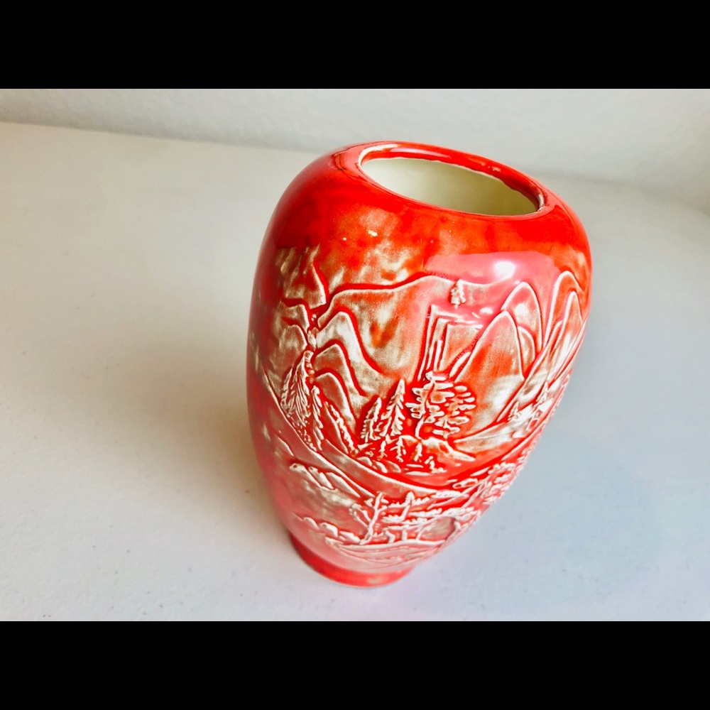 Vibrant Orange Scenic Student Art Vase-Signed